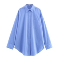 Classic blue striped cotton long sleeve shirt with chest pocket and button-down collar - Striped Top