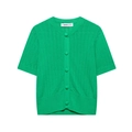 Cárdigan de punto verde para mujer con cuello en V, manga corta y tejido calado - S / Verde