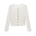 Chaqueta de punto acanalado blanco minimalista con elegantes botones plateados - S / Blanco (Como la imagen)
