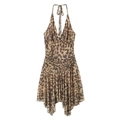 Vestido halter con estampado de leopardo, escote en V profundo y dobladillo irregular - XS / Estampado de leopardo