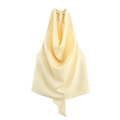 Elegantes Neckholder-Top aus Satin in Hellgelb mit stilvollem Wasserfallausschnitt - XS / Gelb