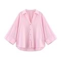 Dettaglio camicia rosa oversize in misto lino con scollo a V e bottoni scuri - XS / Rosa
