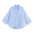 Chemise en lin mélangé pour femme à rayures verticales bleues et blanches, coupe ample - XS / Rayé Bleu Foncé