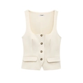 Fashionable cream-white button-down vest for women with deep U-neck and flap pockets - XS / White
