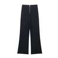 Pantalón negro de talle alto y pierna ancha para mujer con cremallera y caída elegante - S / Negro