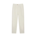 Pantaloni da donna a vita alta bianco crema, taglio dritto con bottone dorato decorativo - XS / crema