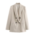 Zweireihiger Blazer in Haferbeige für Damen mit schwarzen Knöpfen und Reverskragen - Blazer Oberteil