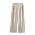 Damenanzughose mit hoher Taille und weitem Bein in Beige mit doppelten Bundfalten und Weite - Weite Hose