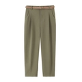 Pantaloni casual donna verde oliva a gamba dritta con cintura marrone sottile e fibbia - XS / Verde Militare