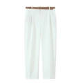 Pantaloni bianchi a vita alta da donna inclusa una sottile cintura in pelle marrone - XS / Bianco