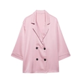 Ontspannen roze satijnen blazer met dubbele rij knopen, revers en driekwart mouwen - XS / Roze Blazer
