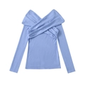 Women's light purple long sleeve knit top with a stylish crisscross V-neck design - XS / Light Purple