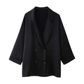 Dames blazer met dubbele rij knopen in zwart met verticale textuur en vier knopen - XS / Zwarte Jas