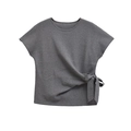 Top da donna grigio scuro con girocollo e dettaglio fiocco laterale alla moda - Grigio