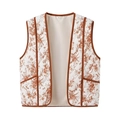 Women's quilted floral vest with brown piping and vintage white floral pattern - Red Floral