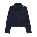 Giacca corta militare blu navy con bottoni dorati e finitura in tessuto testurizzato - XS / Stile a 5 Bottoni (Blu Marino)