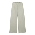 Detailed view of light green textured fabric on high-waisted wide-leg elastic trousers - Pants