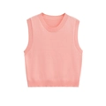 Minimalistische lichtroze mouwloze gebreide top voor dames met een ronde halslijn - XS / Roze