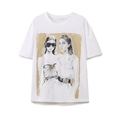Sommerliches weißes Baumwoll-T-Shirt mit modischem Porträt-Print und Rundhalsausschnitt - S / Weiß