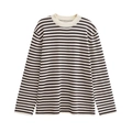 Klassisches Langarm-Strickshirt mit Rundhalsausschnitt und zeitlosem schwarz-weißem Streifen - XS / Schwarz-weiße Streifen