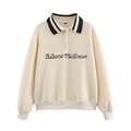 Beigefarbenes Polo-Sweatshirt mit Tribeca Midtown Stickerei und gestreiftem Rippenkragen - S / Oberteile