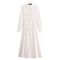 Abito midi bianco a maniche lunghe con colletto a rever e vita plissettata - XS / Bianco