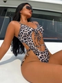 Sexy leopard print cut-out monokini with halter neck ties for stylish resort beachwear - S / Original Color