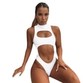 Maillot de bain une pièce blanc sexy avec découpes, col montant et fermeture éclair - S / Haut Et Bas / Blanc