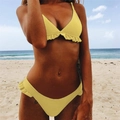 Two-piece bright yellow bikini set with ruffle trim details and slim straps - S / Yellow