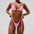 Detail showing high-cut pink bikini bottom with long adjustable side ties and smooth fabric - Pink