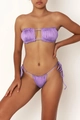 Conjunto de bikini morado de dos piezas con top bandeau plisado y tanga con lazos laterales - S / Púrpura oscuro