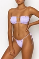 Two-piece lavender polka dot bikini with pleated bandeau top and side-tie bottoms - Purple Polka Dots