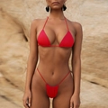 Minimalist red bikini set with string halter top and high cut bottoms for beachwear - S / Red