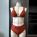 Detail of ruched bikini top and bottom featuring decorative golden metal rings - S / High Waist Set