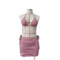 Conjunto de bikini a rayas rojas y blancas con top halter y minifalda con lazos - S / Top Braga Y Falda Playera