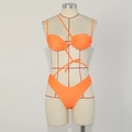 Bright orange two-piece bikini set with asymmetric wrap-around straps and pleated cups - S / Orange