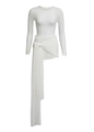 Detalle del vestido de malla blanca con texturas plisadas y cintas largas colgantes - S / Blanco