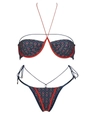 Two-piece halter bikini set with retro floral print and underwire support - S / Navy Blue Print Style