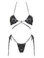 Bikini blu navy con stampa a catena dorata, top a fascia e anelli decorativi chic - S / Bikini