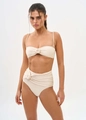Two-piece cream bikini set with 3D floral accents and high-waisted bottoms for women - S / Milky White