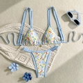 Ensemble bikini à carreaux bleus et blancs avec imprimés de fruits et fleurs d'été - S / Imprimé Fleuri Coloré