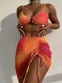 Dettaglio bikini sfumato arancio-rosa con anello in metallo e gonna in mesh con coulisse - S / Sfumatura Da Arancione A Rosa