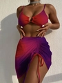 Set bikini 3 pezzi con sfumatura rosso-viola e pareo con coulisse laterale regolabile - S / Sfumatura Rosso Viola