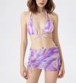 Detalle del top de bikini tie-dye morado con falda de malla con cordón y tiras largas - S / Tie Dye Púrpura