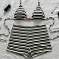 Bikini a righe a vita alta con perline d'ambra e tessuto testurizzato in bianco e nero - S / Nero