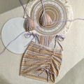 Bikini tre pezzi in crochet colorato con top a girocollo e gonna con motivi a onde - S / Top E Pantaloni / Viola