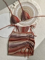 Set bikini 3 pezzi in maglia boho con top allacciato al collo e gonna da spiaggia - S / Top E Pantaloni / Arancione