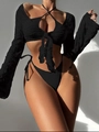 Set bikini nero 3 pezzi con cardigan a bolle testurizzato e slip con lacci laterali - S / Nero