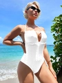 Maillot de bain blanc une pièce en dentelle avec dos nu et décolleté volanté - S / Blanc