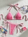 Dettaglio bikini rosa in seersucker con trama in rilievo e bordi a nastro ondulati - S / Rosa